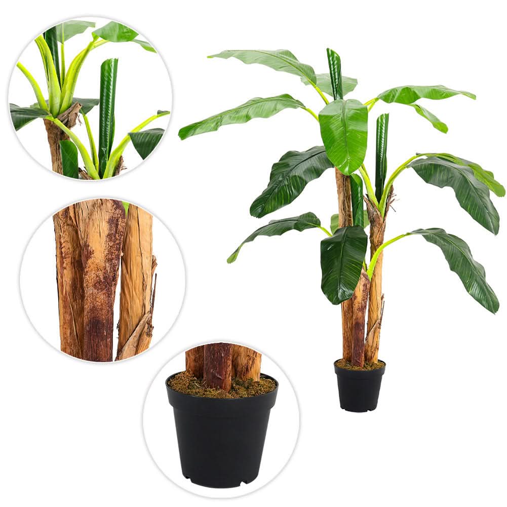 180cm H Lifelike Banana Artificial Tree 3 Trunk in Black Planter