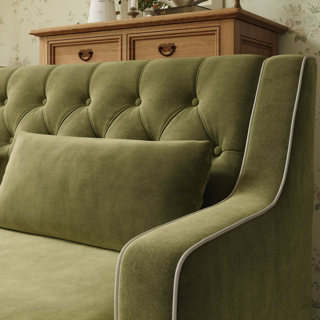Cottonfy Fringe Skirt Sofa Velvet Linen Comfort Relaxed Living Olive Green Velvet