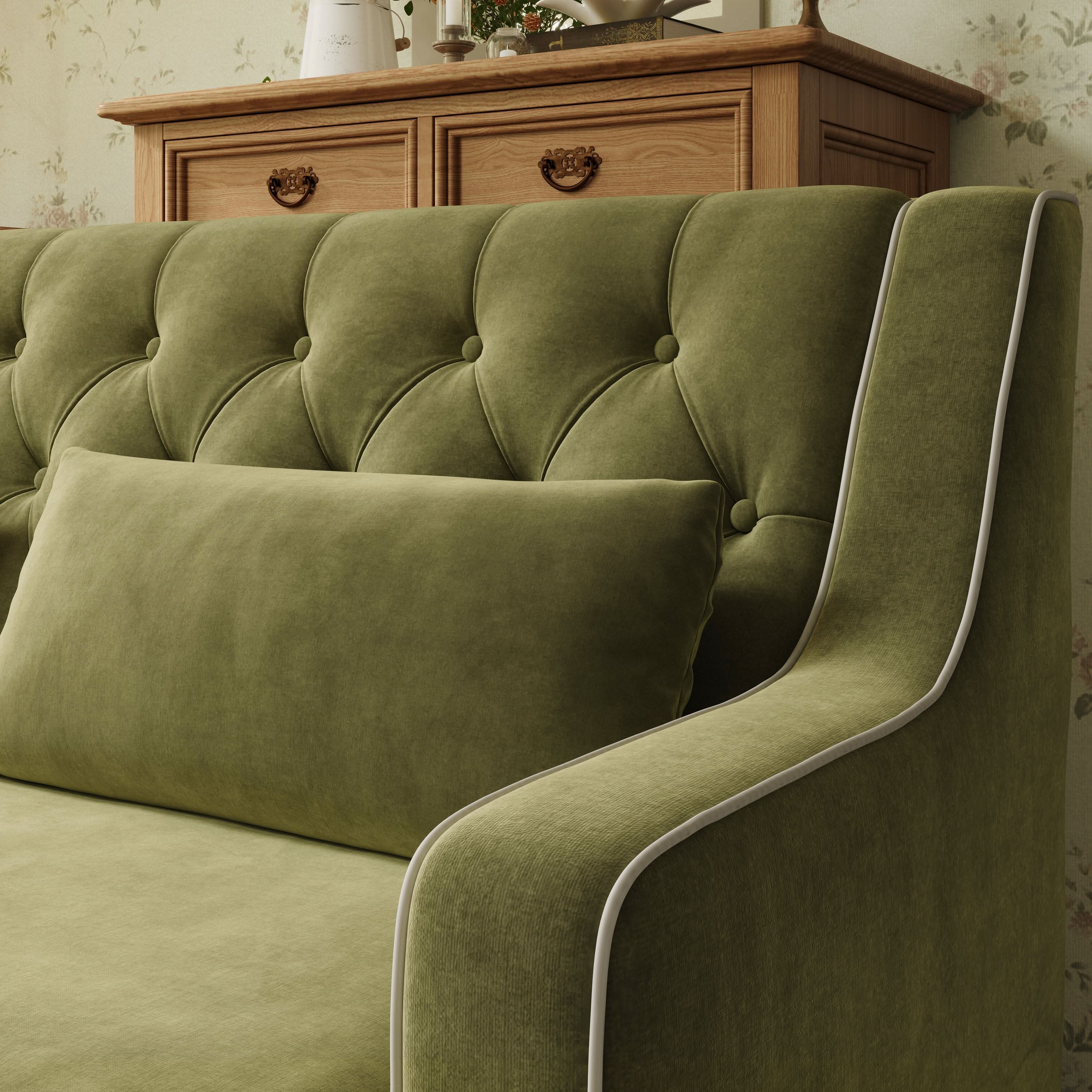 Cottonfy Fringe Skirt Sofa Velvet Linen Comfort Relaxed Living Olive Green Velvet