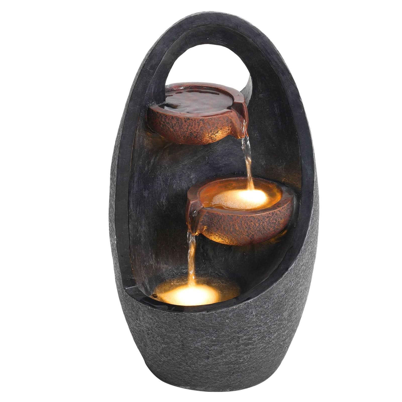 Garden Water Feature Fountain with LED Light Electric Pump Cascade Home Decor