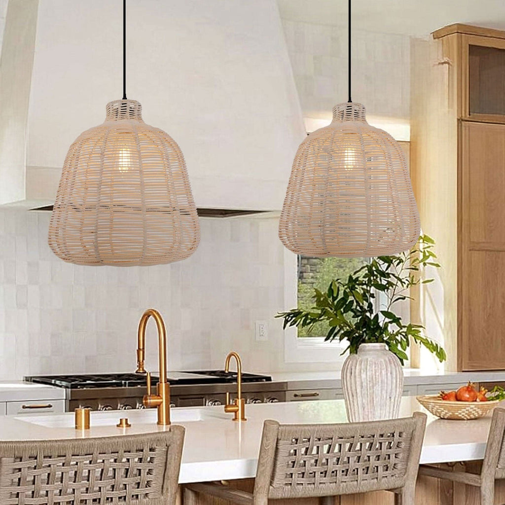 Lightsin Natural Rattan Pendant Light – Handwoven Ceiling Pendant Light for Living Room, Bedroom, and Ambient Boho Interiors