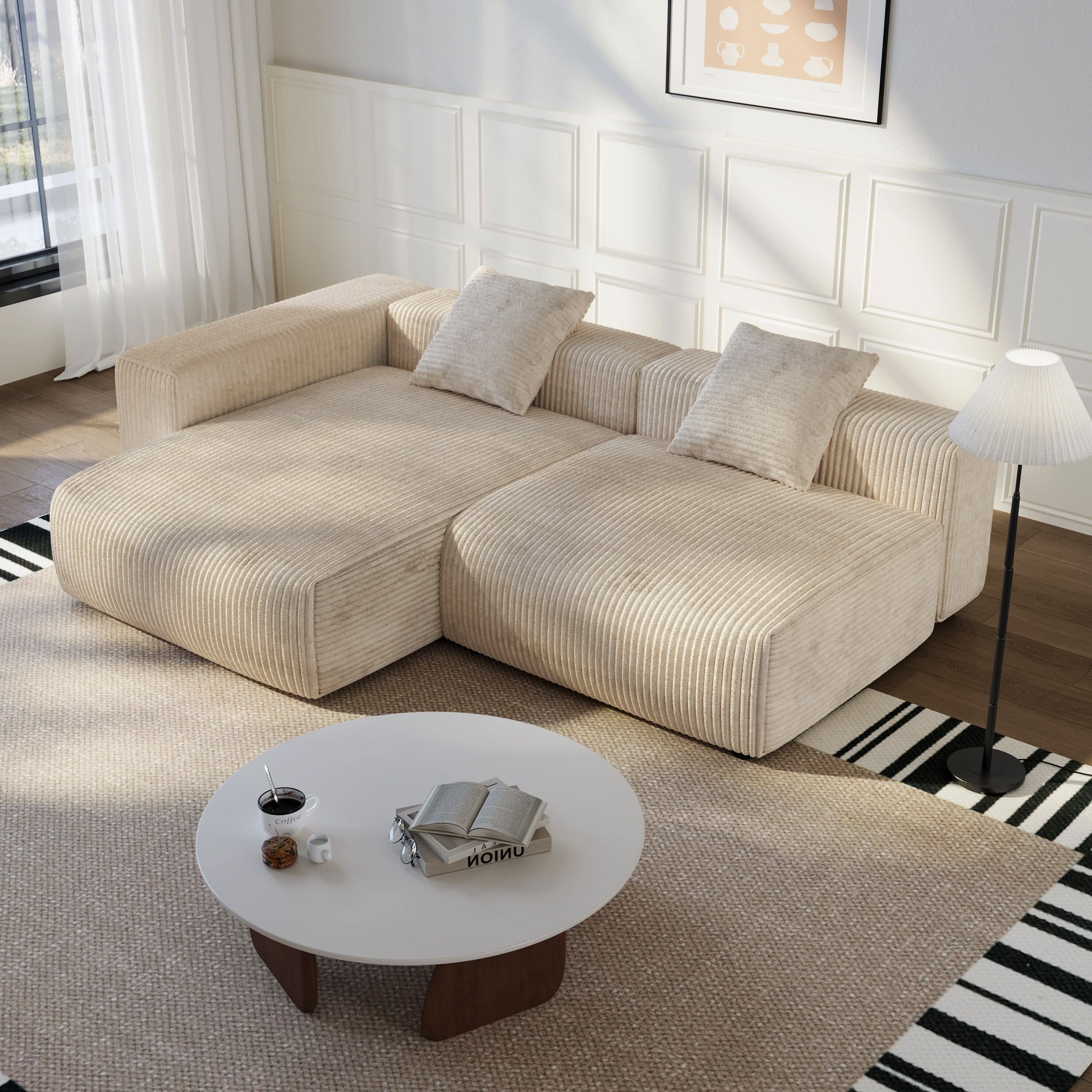 Cottonfy Corduroy Modular Wide Seat Chaise Sofa Block