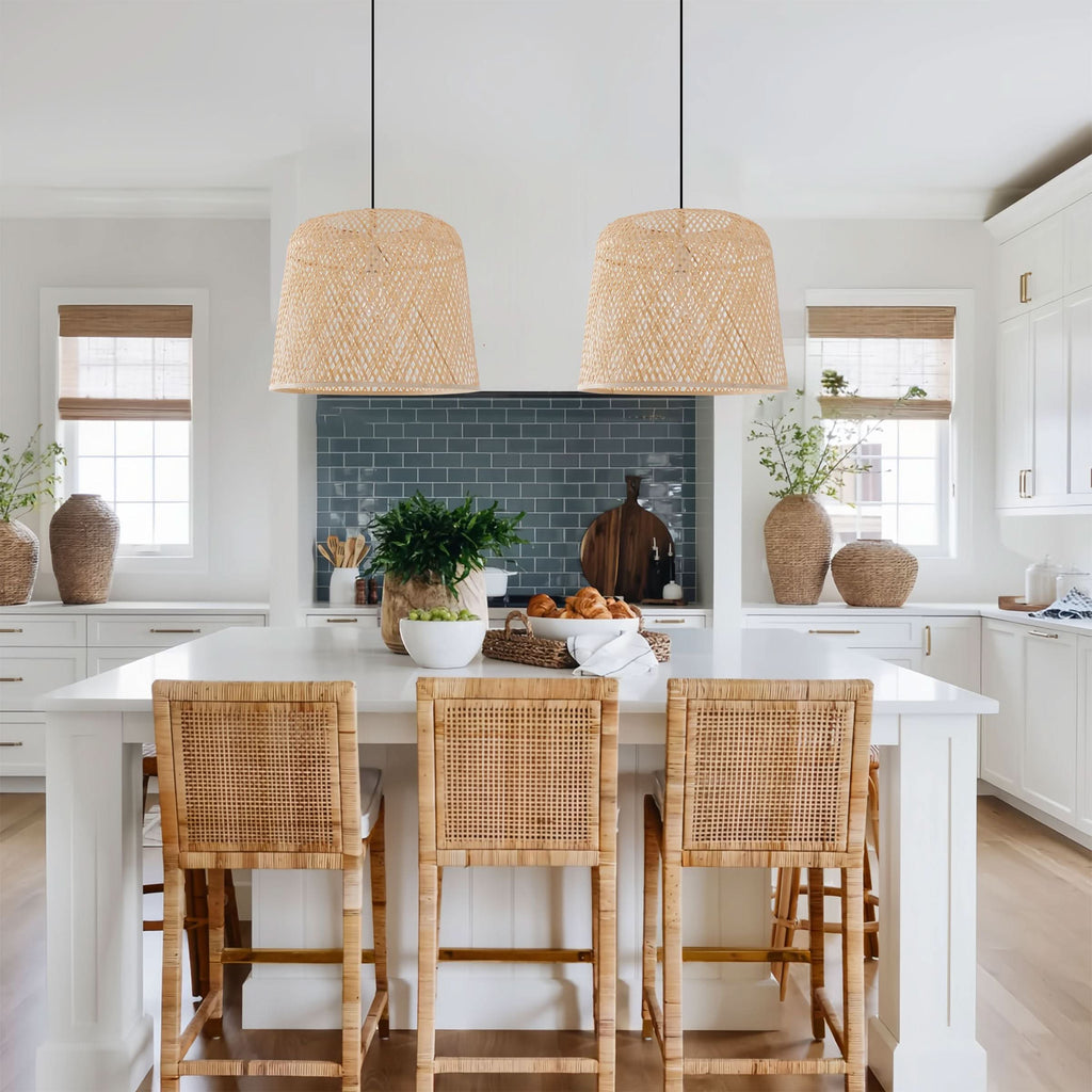 Lightsin Cella-Bamboo Pendant Light – Handwoven Cylindrical Ceiling Light with Cross-Weave Shade for Kitchen, Bedroom & Living Room