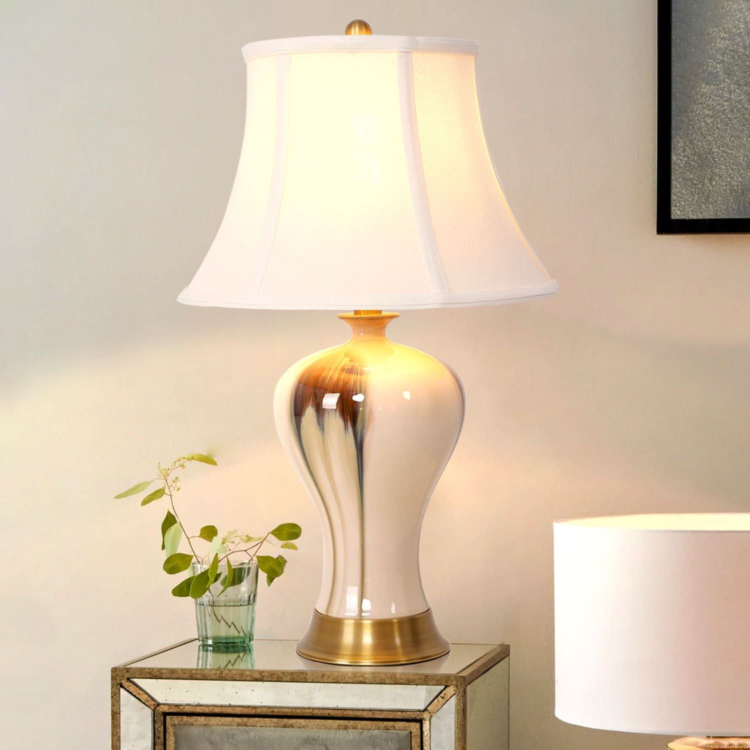 Lightsin Hand-Glazed ‘Earth & Gold’ Ceramic Table Lamp - A Unique Artisan Masterpiece