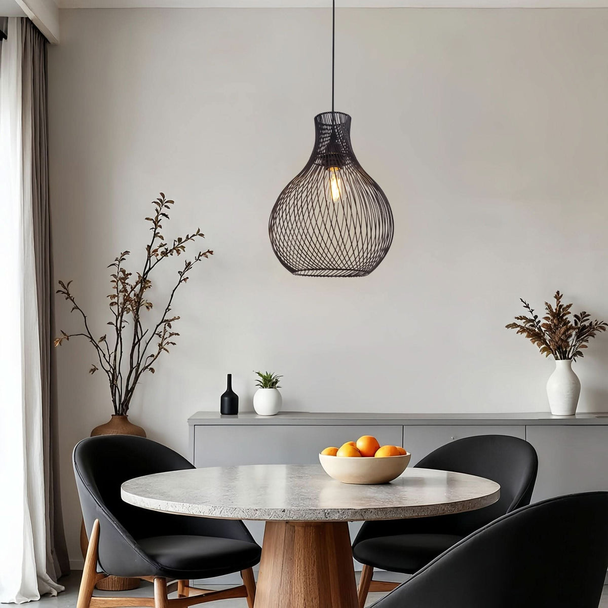 Glyph-Lightsin Minimalist Black Wire Cage Pendant Light for Home Decor