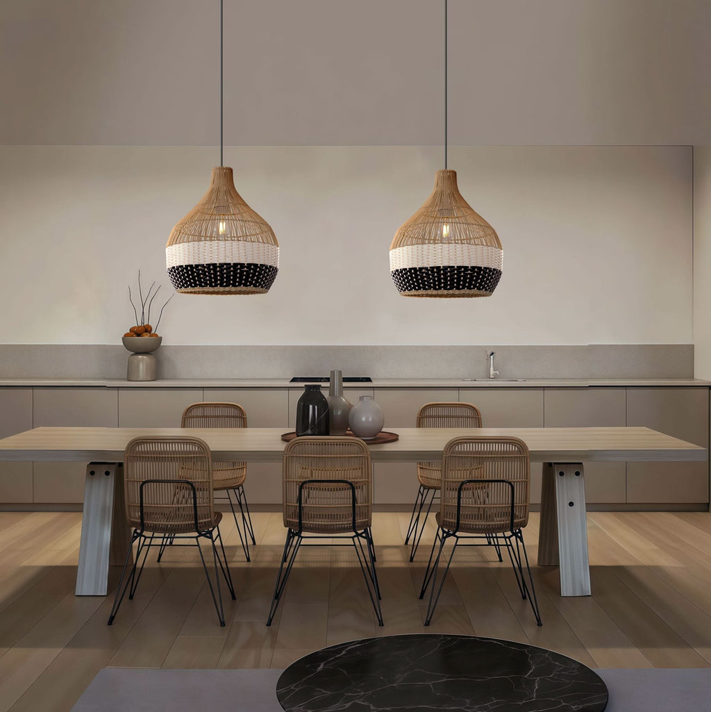 Lightsin Monochrome Japanese Style Handwoven Rattan Pendant Light