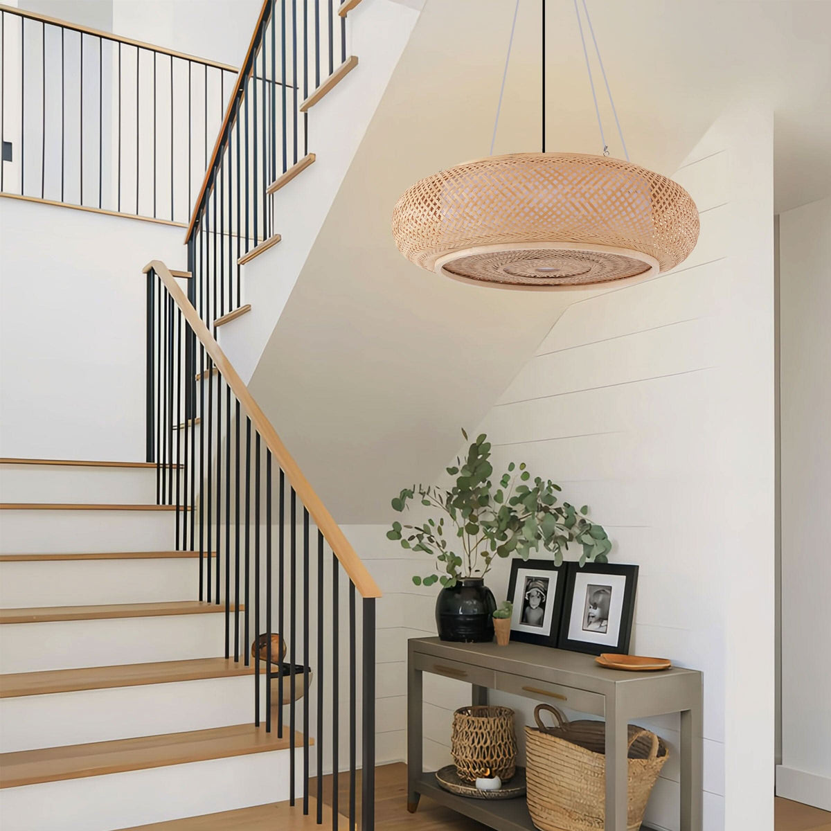 Lightsin Natural Pendant Light – Handwoven Bamboo Ceiling Pendant Light for Kitchen, Dining, and Bedroom Ambiance