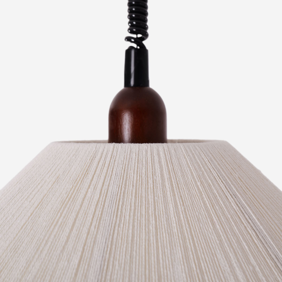 Natural Wood Curved Pendant Light | Cotton Cord Ceiling Lamp