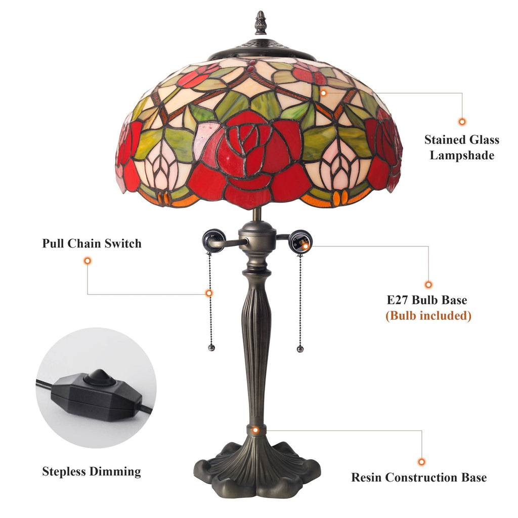 Lightsin Tiffany Table Lamp | Handcrafted Stained Glass Rose Series