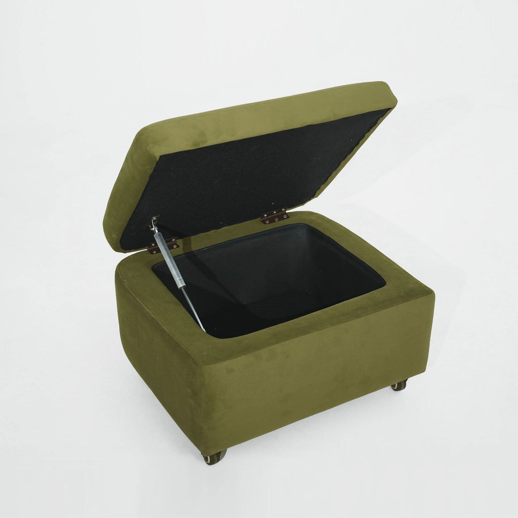 Cottonfy Green Velvet Armchair with Hidden Storage Footstool