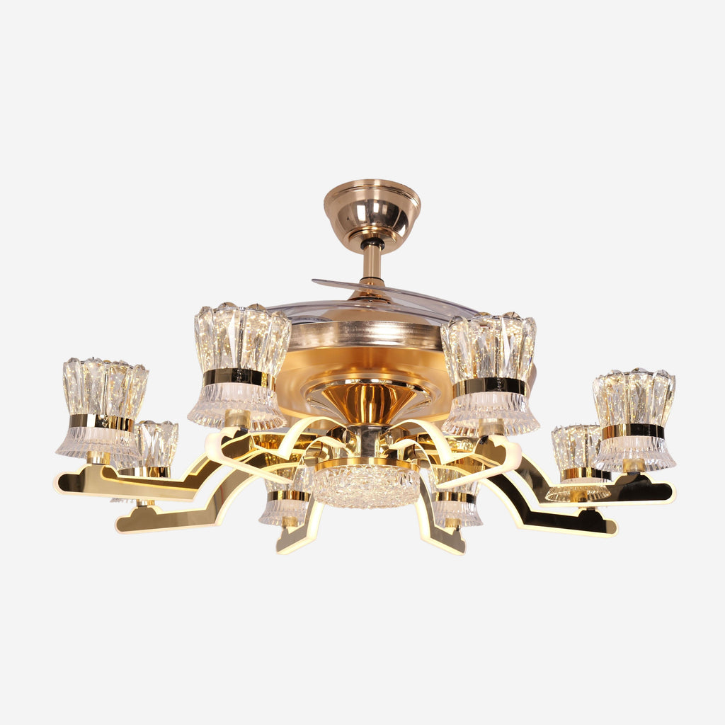 Lightsin Ceiling Fan Light with Gold Copper and Crystal 78cm Elegant Fan Light