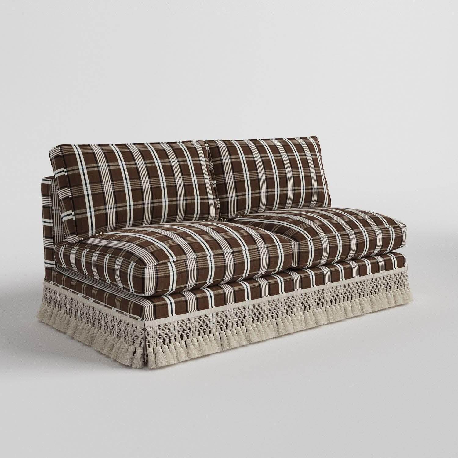 Armless Sofa with Fringed Trim and Removable Covers