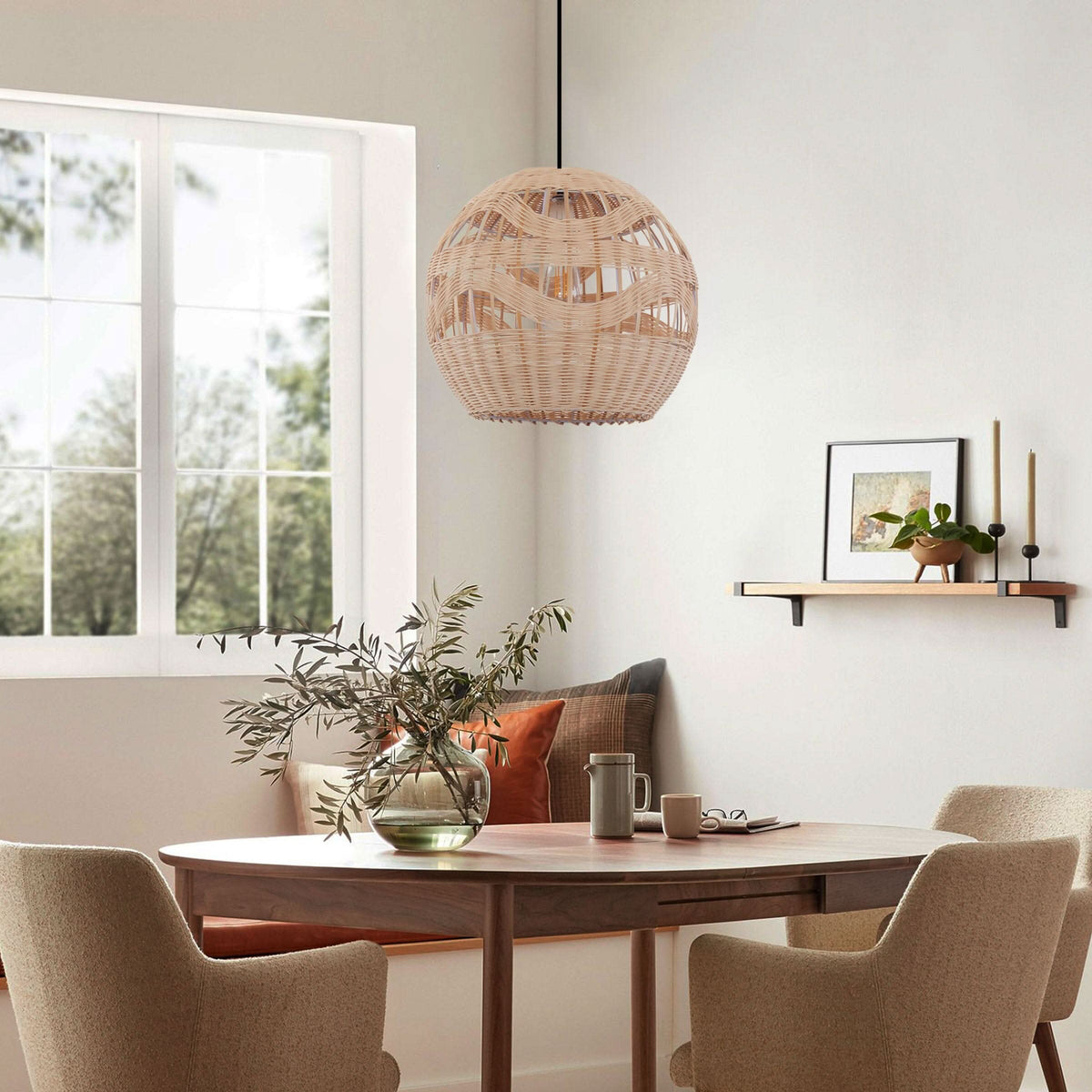 Lightsin Handwoven Rattan Pendant Light – Boho-Chic Ceiling Pendant Light for Dining Rooms, Living Spaces, and Wicker Interior Lighting