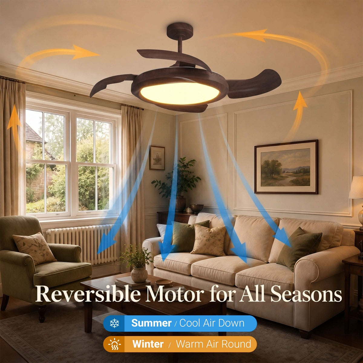 Lightsin Walnut Effect LED Ceiling Fan Light with Remote for Living Room & Bedroom