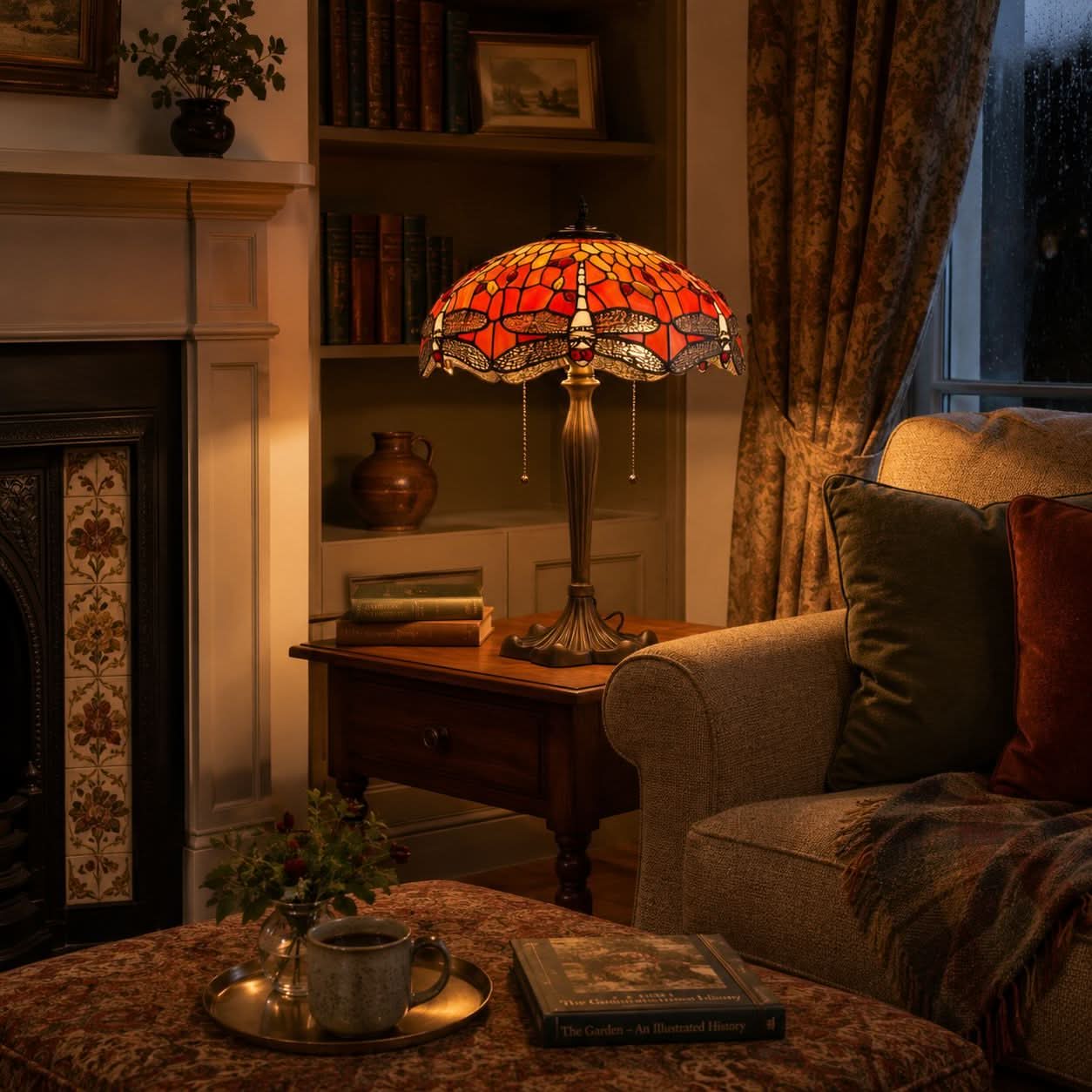 Lightin Tiffany Table Lamp | Handcrafted Stained Glass Dragonfly Series