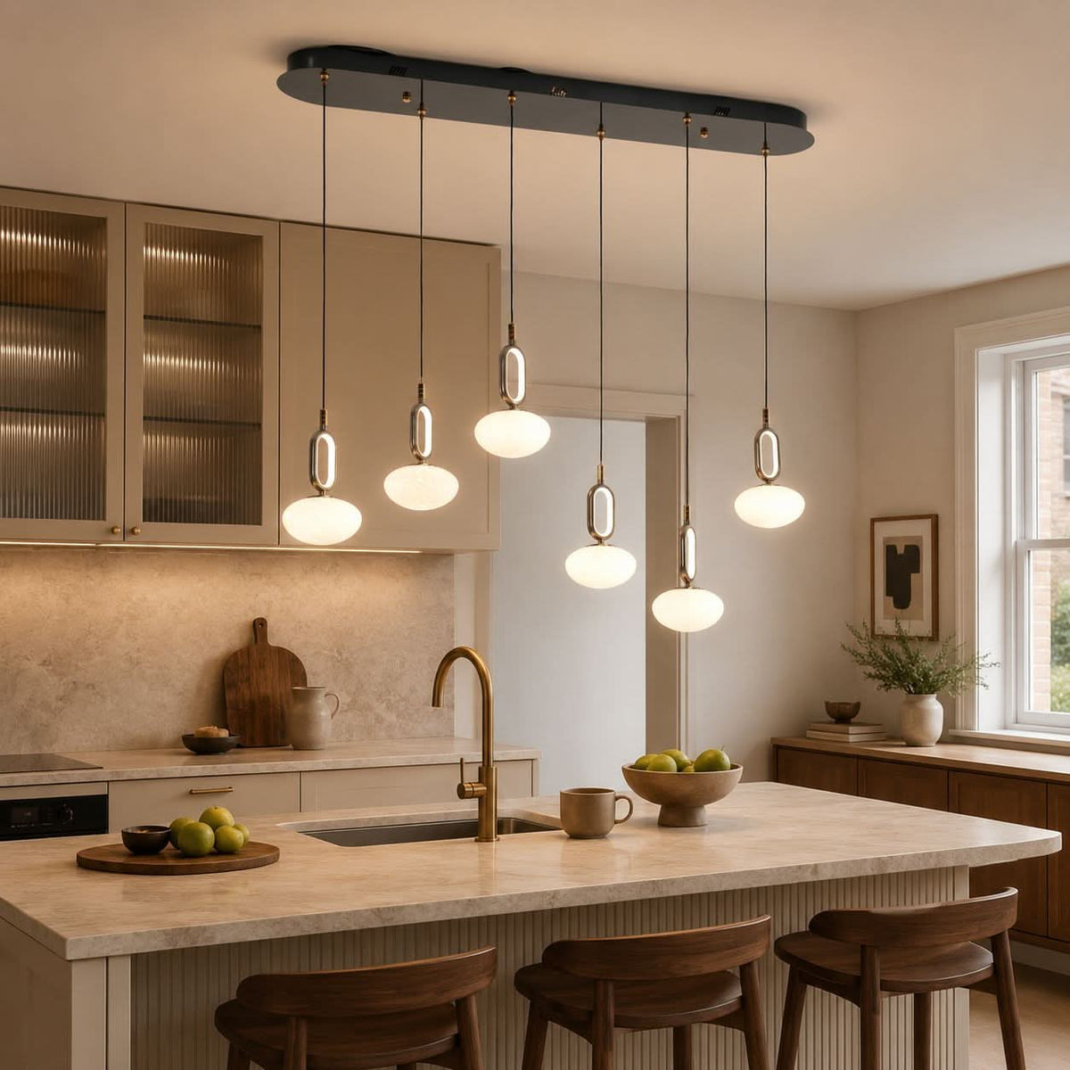 Lightsin Cloud Glass Pendant Light with Tri-Colour LED and Metal Frame
