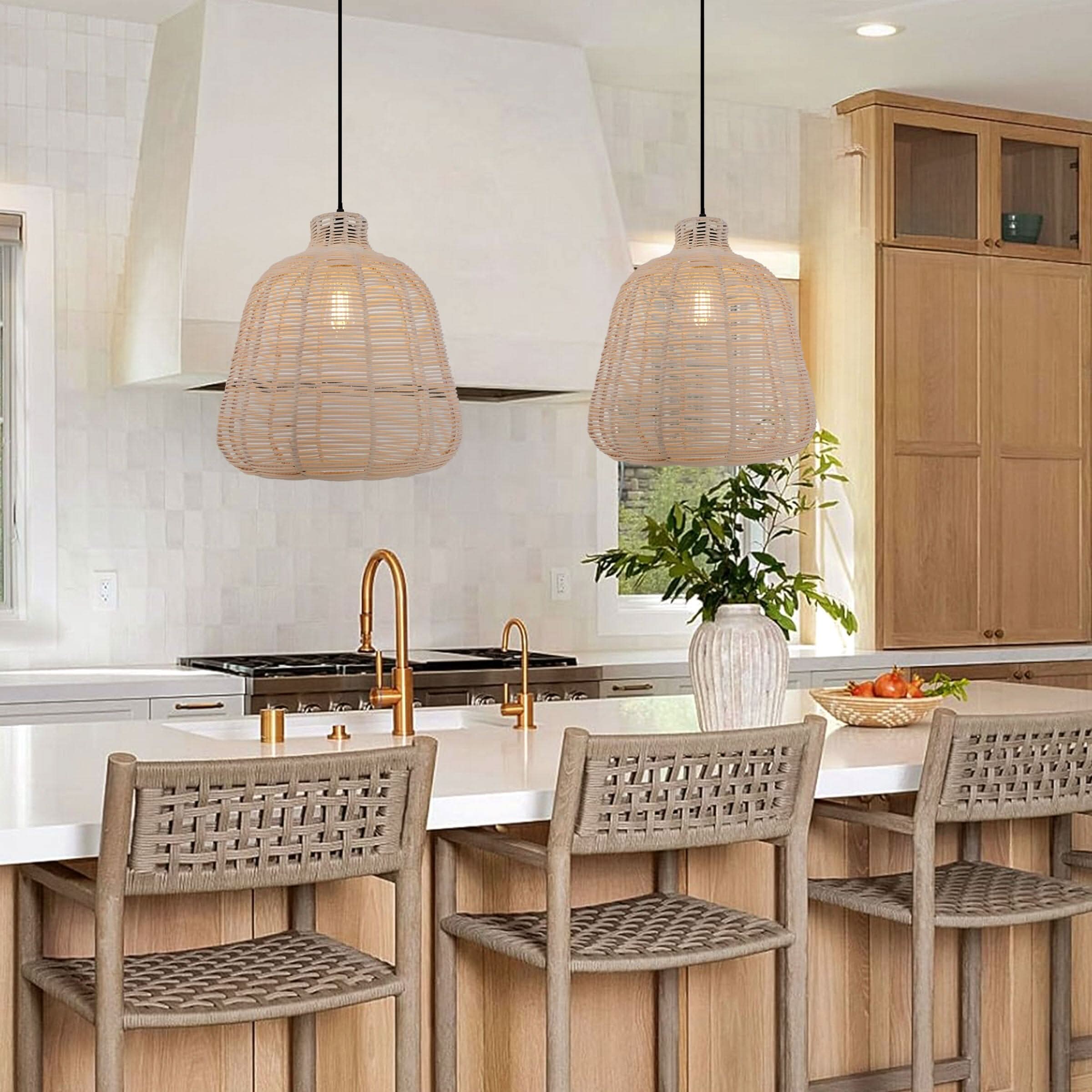 Lightsin Natural Rattan Pendant Light – Handwoven Ceiling Pendant Light for Living Room, Bedroom, and Ambient Boho Interiors