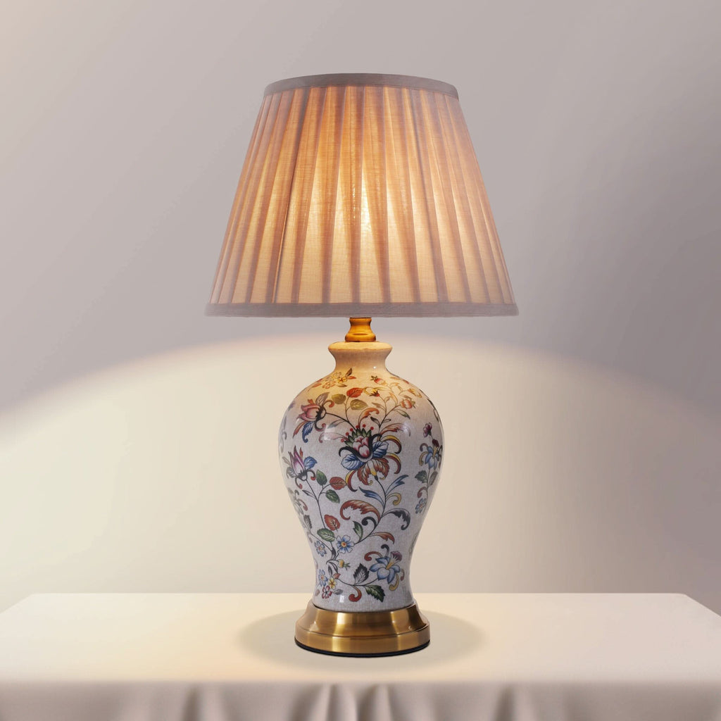 Lightsin Chinoiserie Hand-Painted Porcelain Table Lamp with Pleated Linen Shade