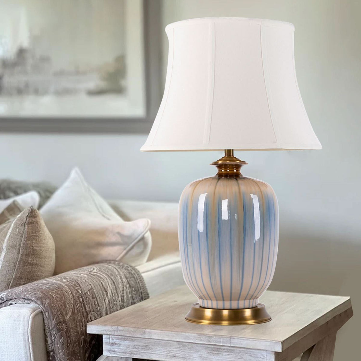 Lightsin Ceramic Table Lamp Artisan Blue Brushed Glaze Decorative Lighting