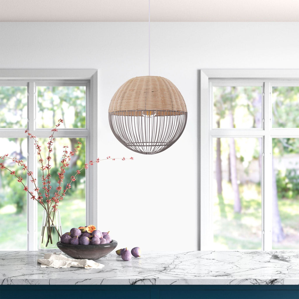 Glyph-Lightsin Chic Rattan and Metal Pendant Light for Kitchen