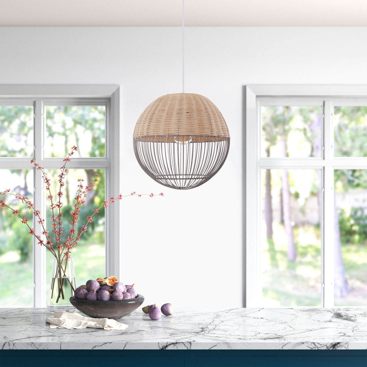 Glyph-Lightsin Chic Rattan and Metal Pendant Light for Kitchen