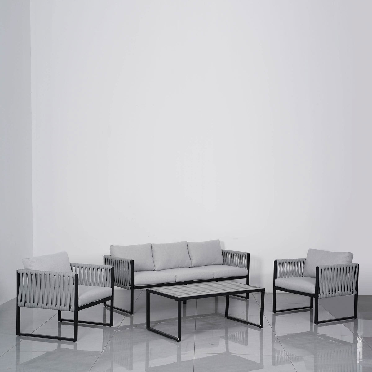4 Piece Aluminium Outdoor Sofa Set with Glass Table Garden Furniture