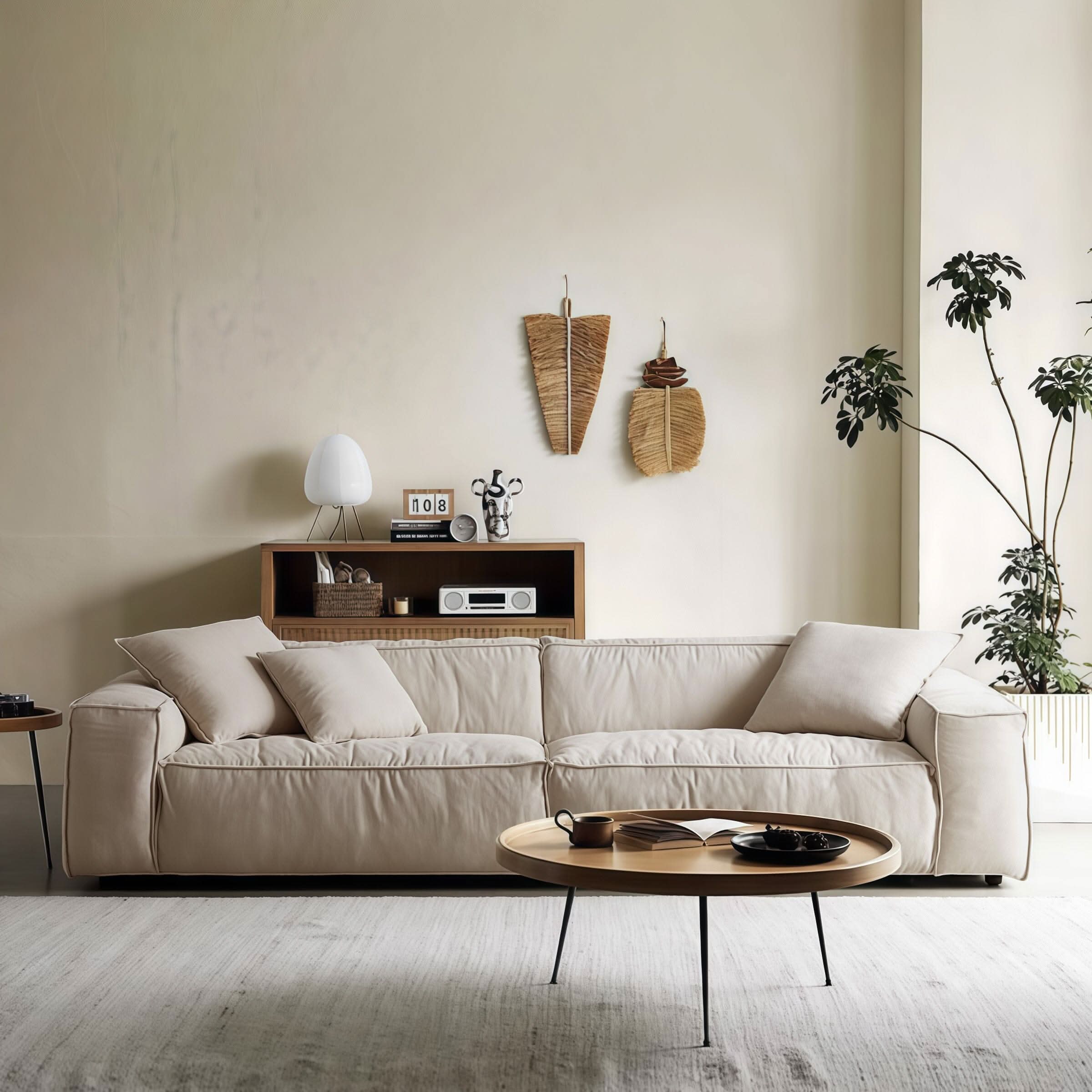 Cottonfy Elegant Linen Tofu Block Fabric Down Sofa