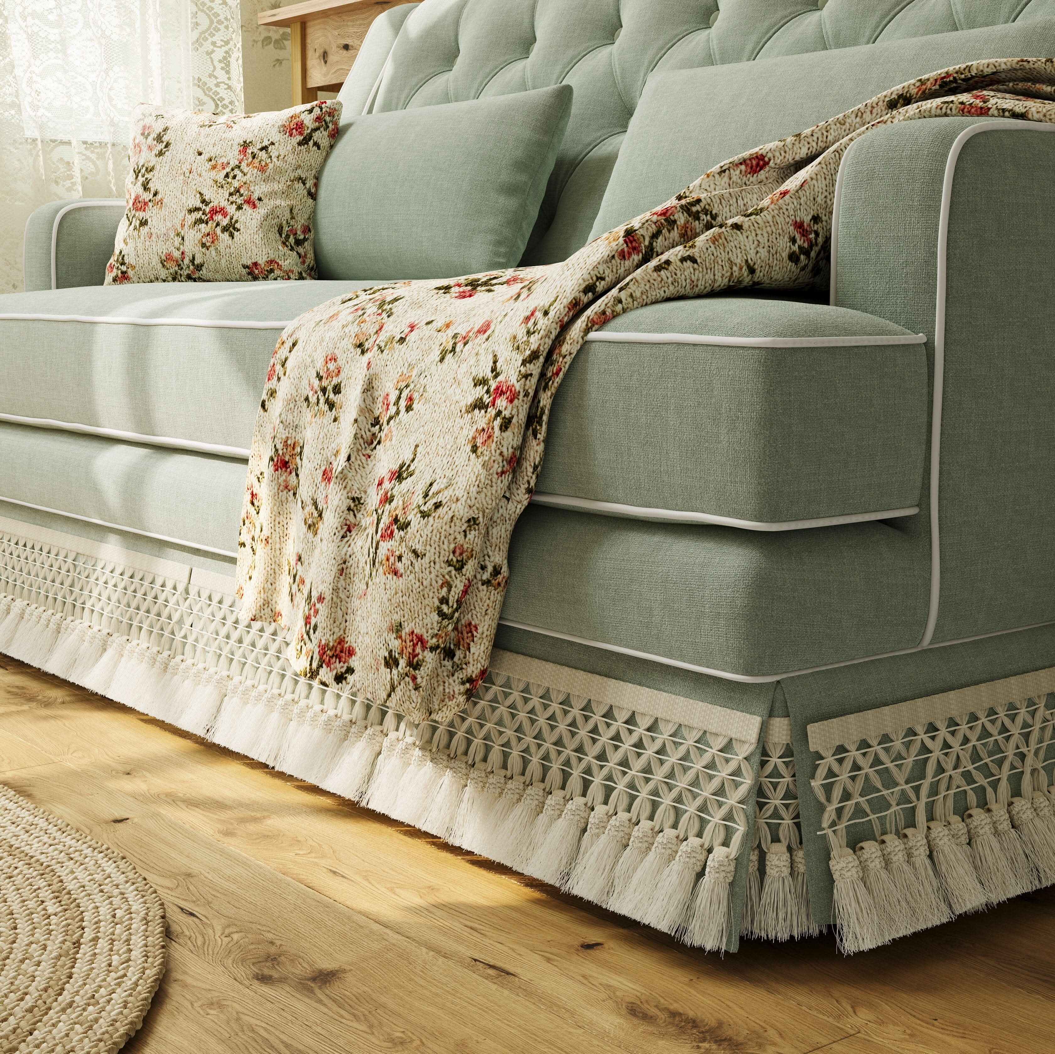 Cottonfy Fringe Skirt Sofa Velvet Linen Comfort Relaxed Living