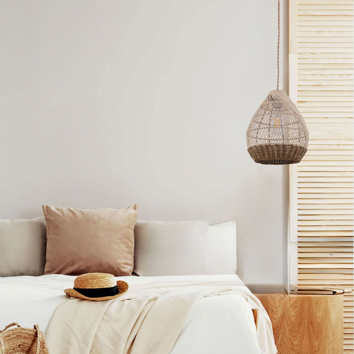Lightsin Handwoven Boho Teardrop Design Rattan Iron Pendant Light