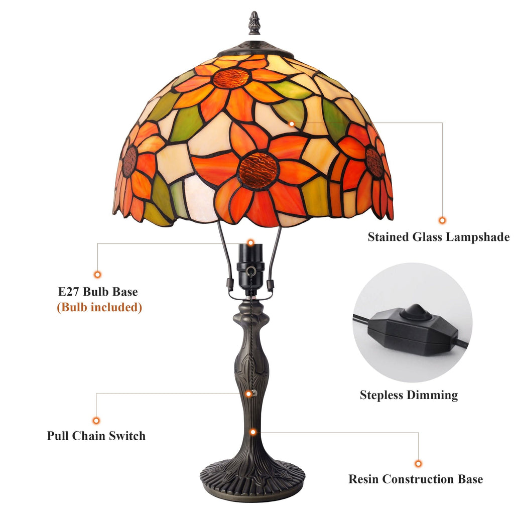 Lightsin Tiffany Table Lamp | Handcrafted Stained Glass Floral Petals Series White and Green