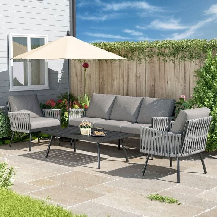 4 Piece Aluminium Outdoor Sofa Set with Glass Table Garden Furniture