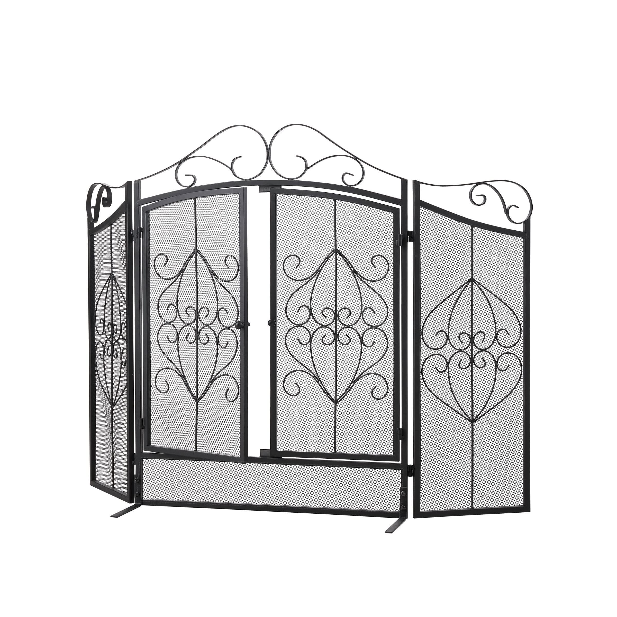 Smallbee Iron Fireplace Screen Black Powder-Coated – 114.7x84x16.5cm
