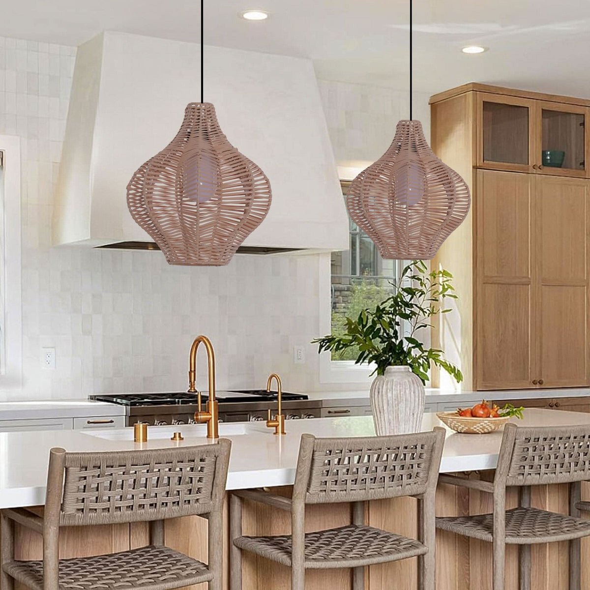 Lightsin Minimalist Handmade Wooden Rattan Pendant Light