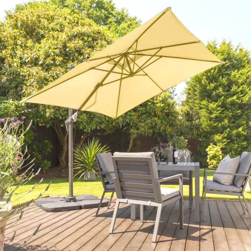 3 x 3M Square Cantilever Parasol Beige Outdoor Hanging Umbrella for Garden and Patio