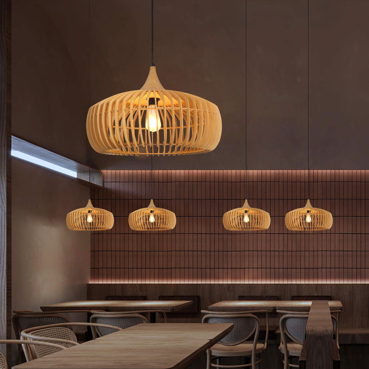 Lightsin Shadome-Handcrafted Wood Pendant Light for Kitchen Island and Modern Interiors