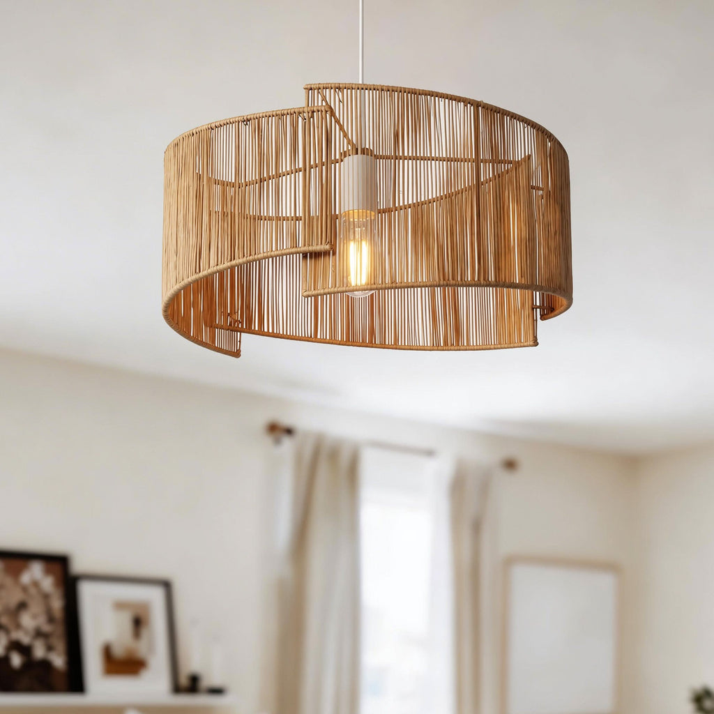 Lightsin Twist  Handwoven Paper Rope Pendant Light for Cozy Living Spaces
