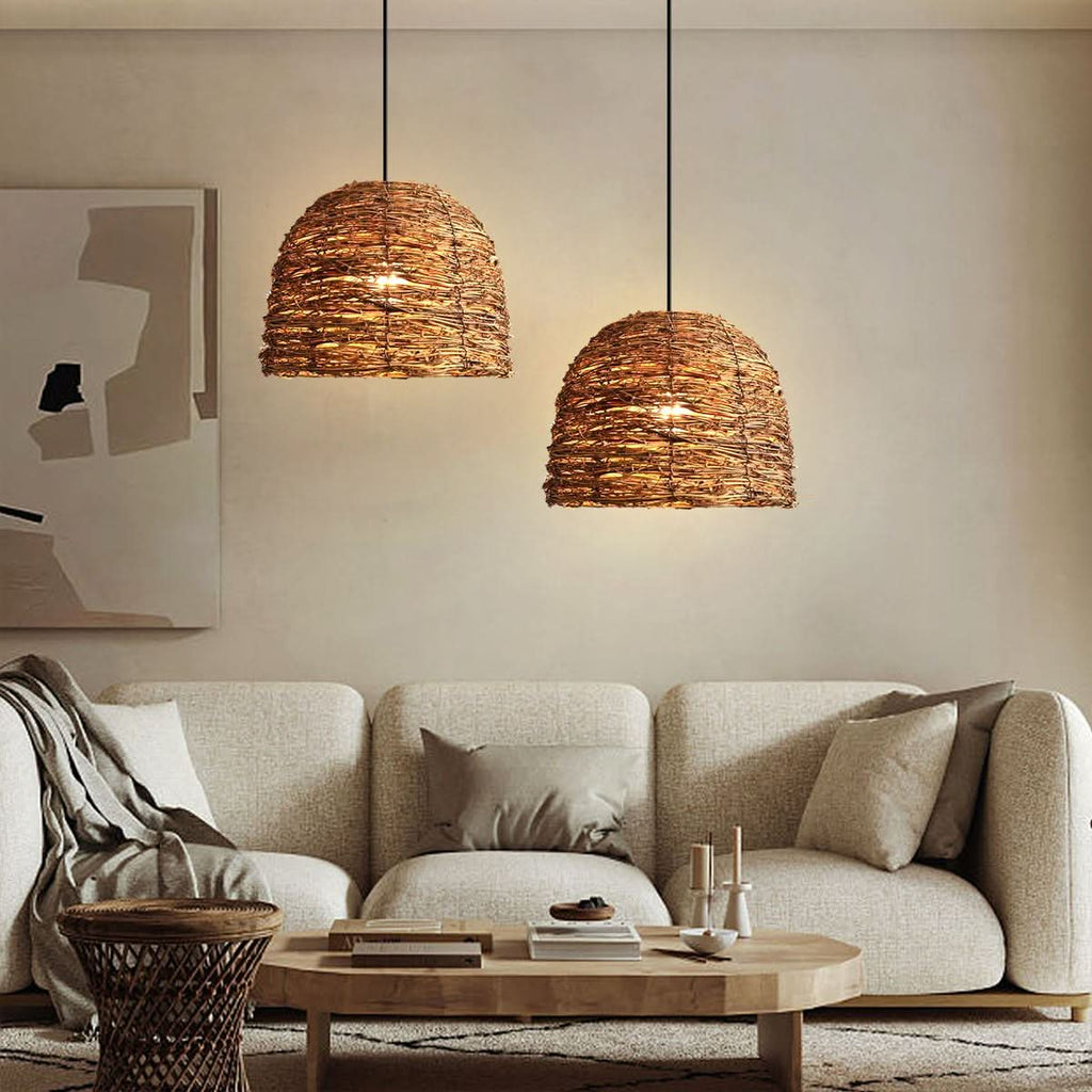 Lightsin Rustic Woven Rattan Dome Pendant Light for Cozy Interiors