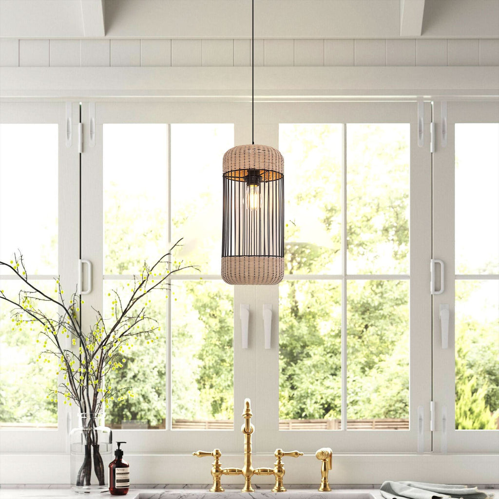Glyph-Lightsin Cylinder-Inspired Rattan Pendant Light for Warm Natural Elegance