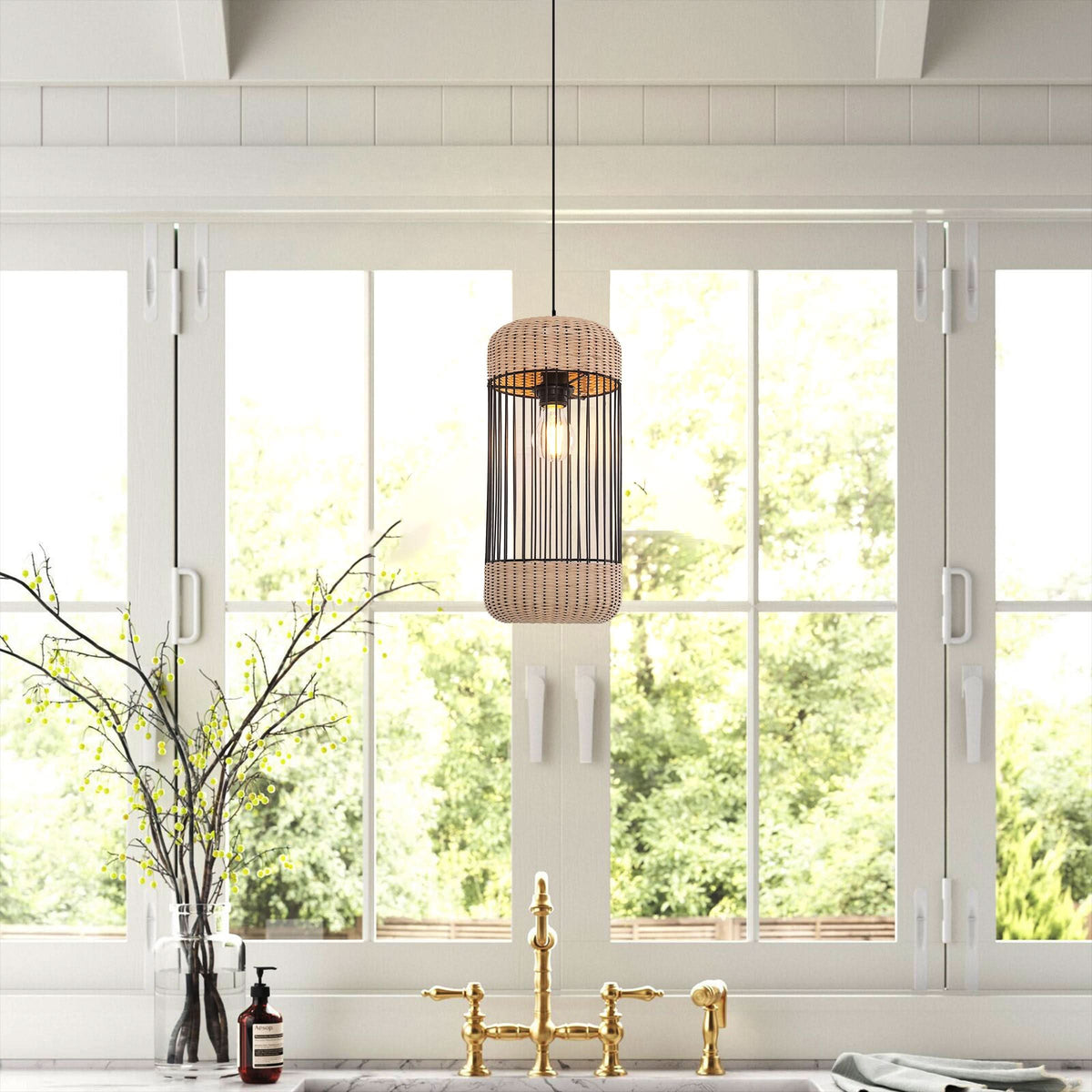 Glyph-Lightsin Cylinder-Inspired Rattan Pendant Light for Warm Natural Elegance