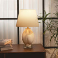 ‍Lightsin 3D Pure White Pod Threaded Ceramic Table Lamp with Fabric Shade (100% off)