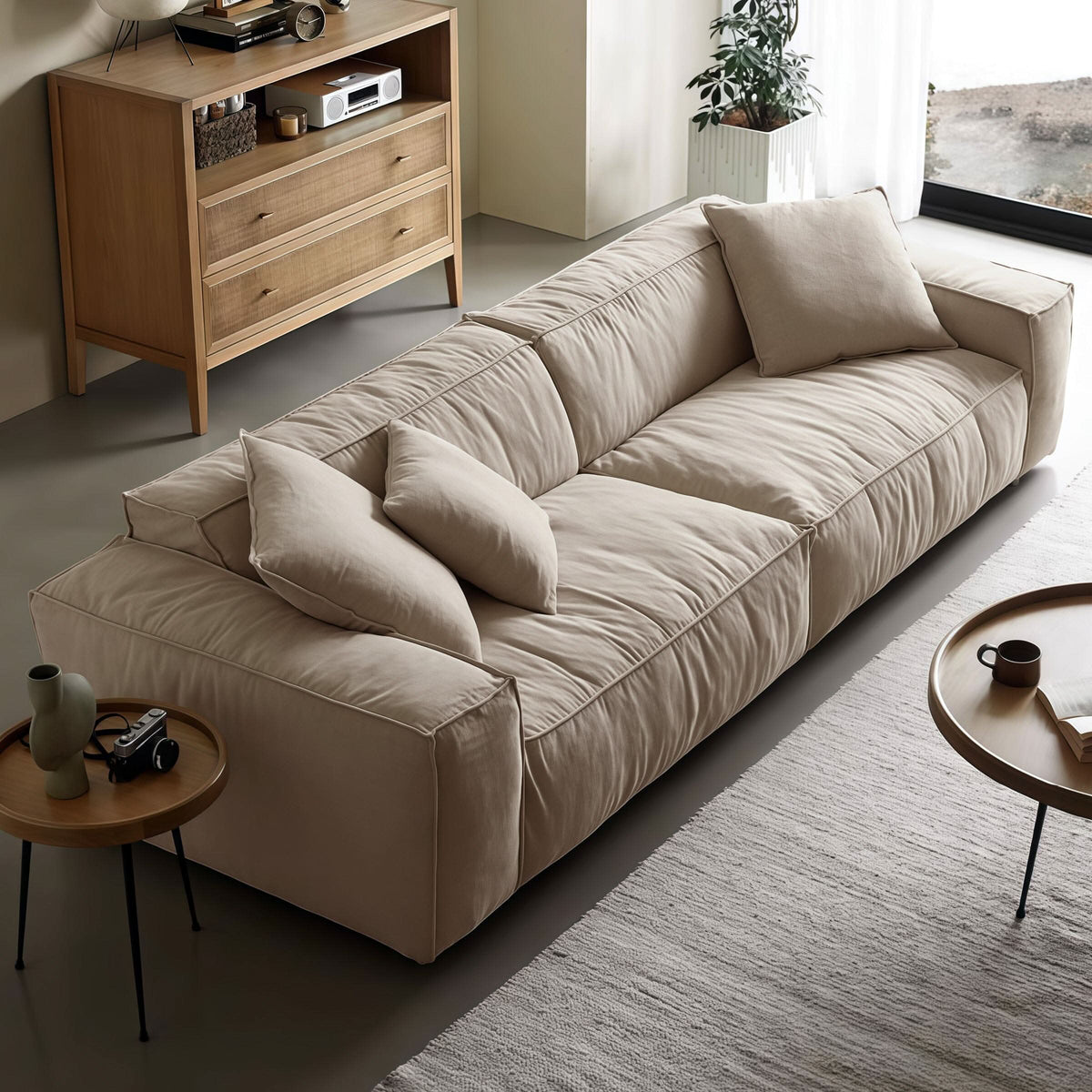 Cottonfy Elegant Linen Tofu Block Fabric Down Sofa