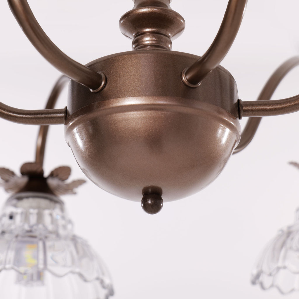 6-Light Gold Vintage Floral Glass Chandelier | E14 Ceiling Lamp