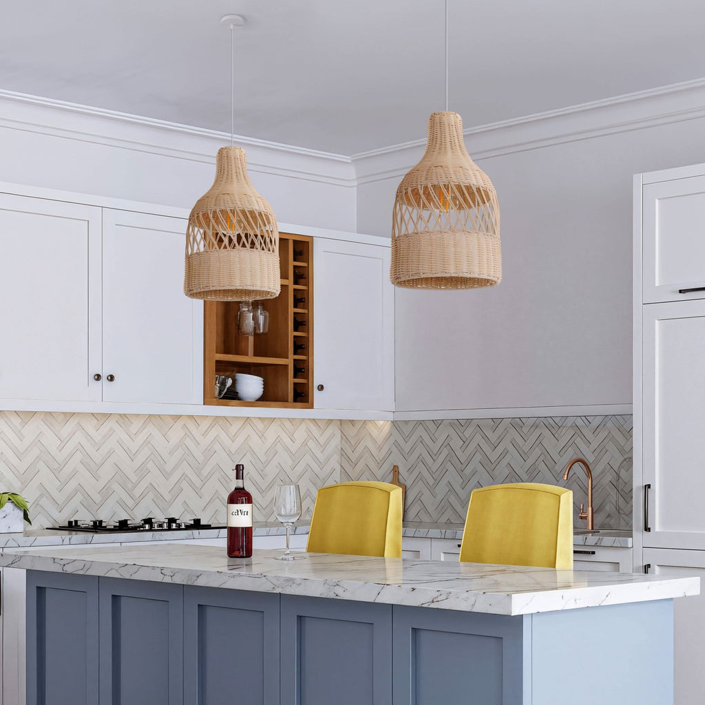 Lightsin Sustainable Handwoven White Rattan Light Fixture