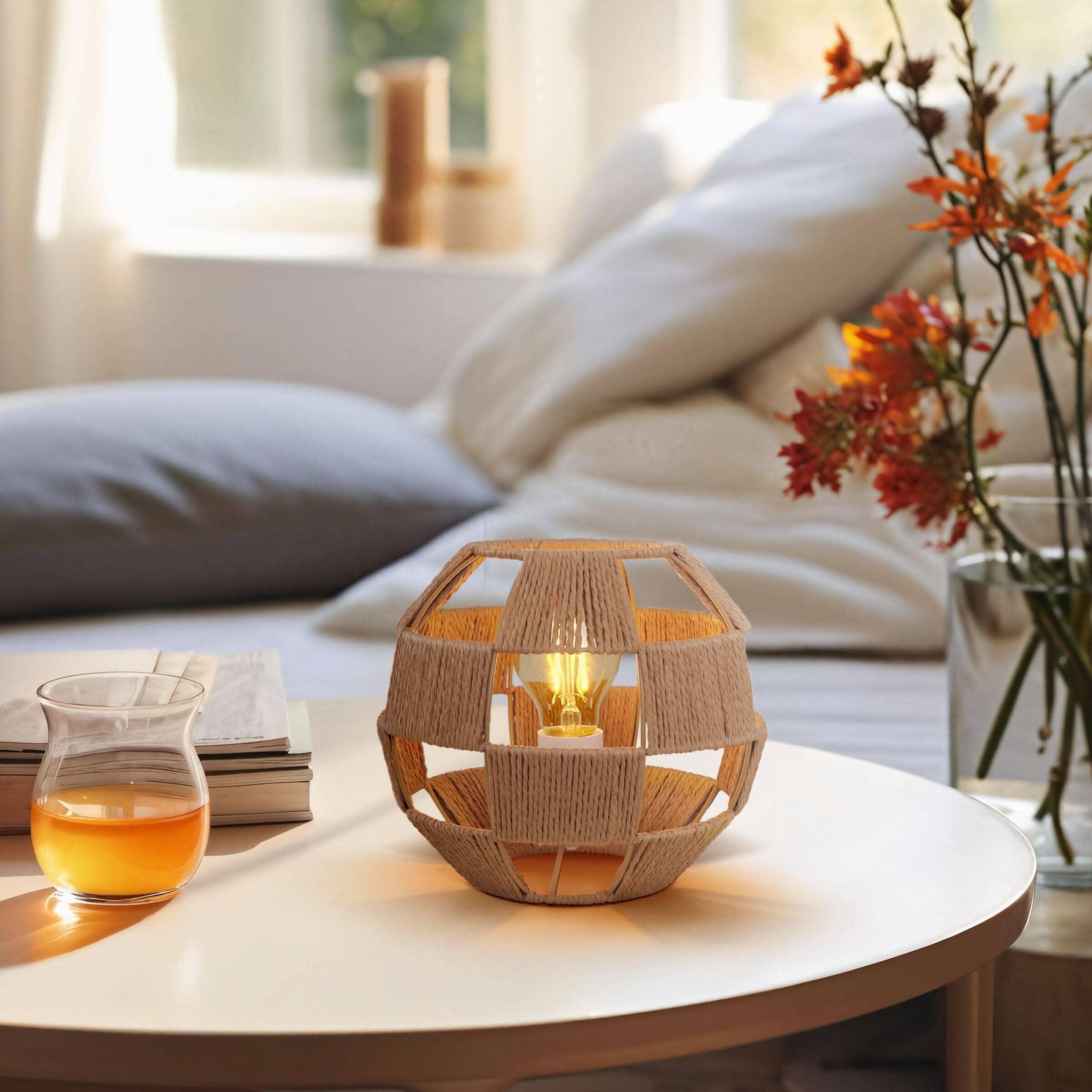 ‍Lightsin Handwoven Jute Globe Table Lamp - Eco-friendly Spherical Bedside Desk Lighting (100% off)