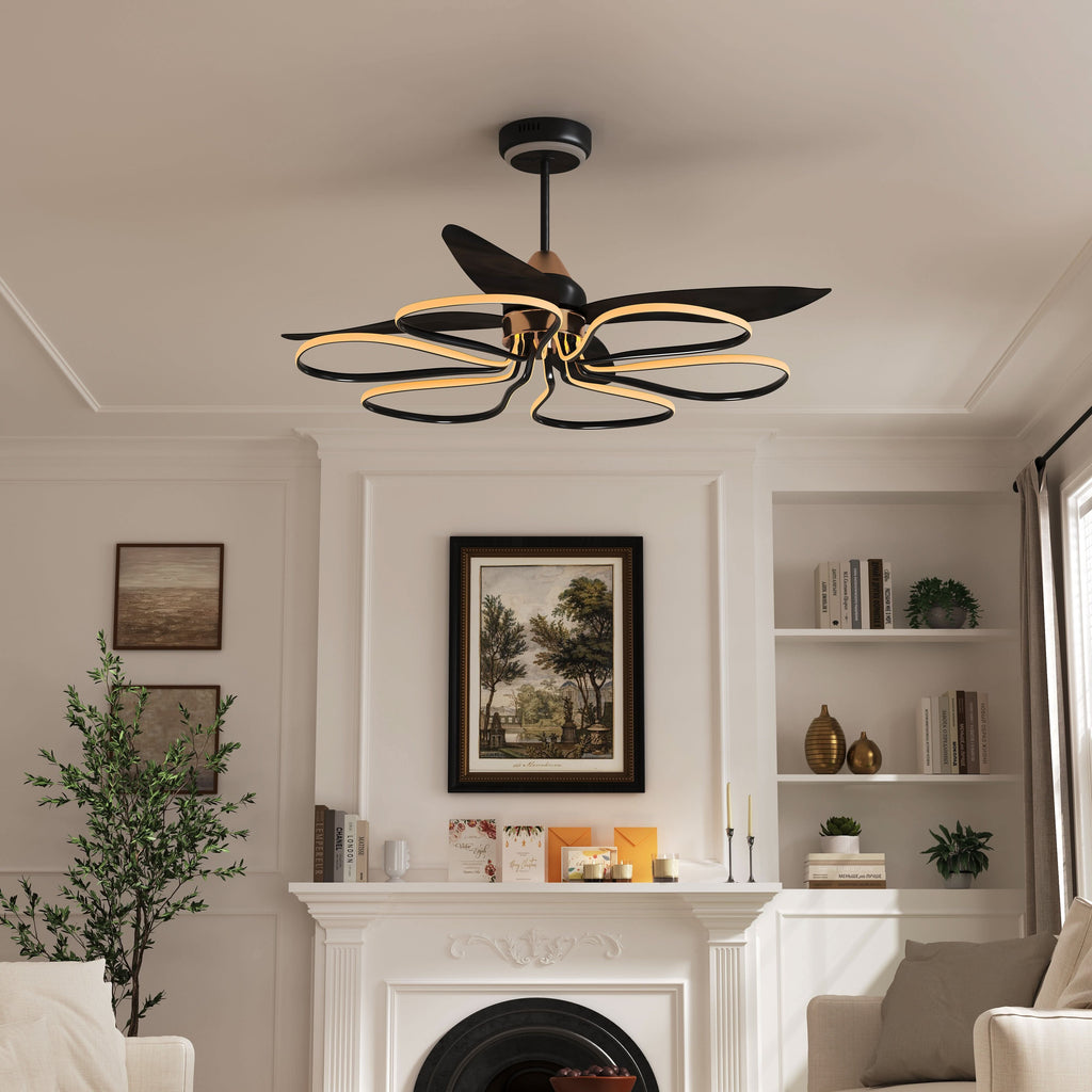 Lightsin 36-inch Black Modern Petal LED Ceiling Fan with Light - 6-Speed with Remote Control