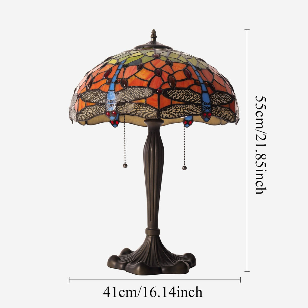 Lightsin Tiffany Table Lamp | Handcrafted Stained Glass Dragonfly Series Blue Dragonfly