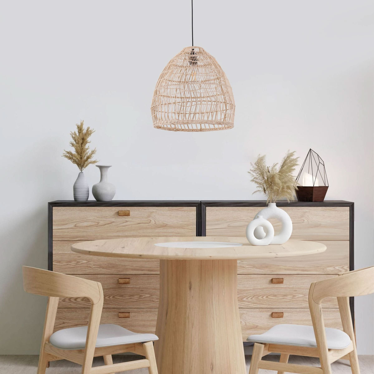 Lightsin Woven Rattan Dome Pendant Ceiling Light – Eco-Friendly Rustic Ceiling Light for Living Room, Dining, and Modern Interiors