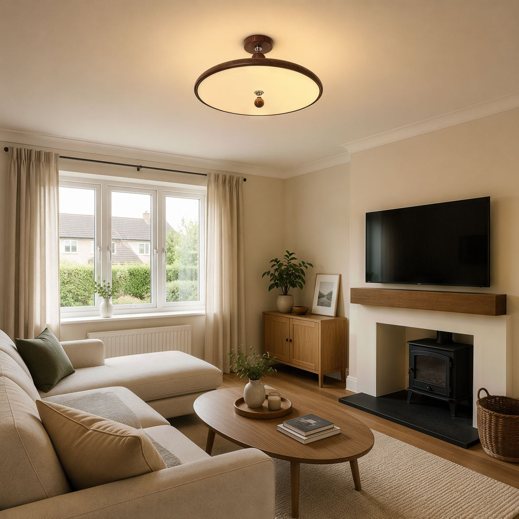 Walnut Two Globe Ceiling Light | Wood Effect Flush Mount