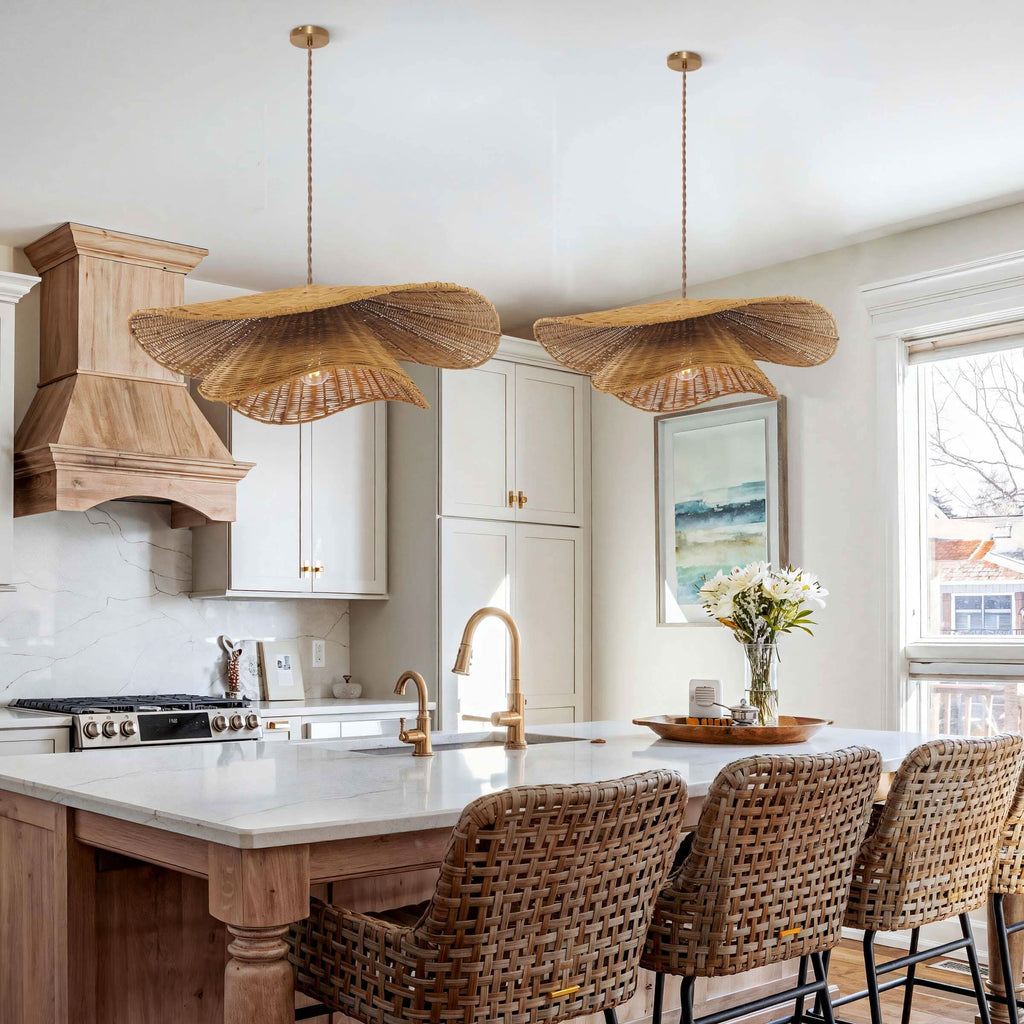 Lightsin Woven Rattan and Iron Pendant Light – Organic Ceiling Pendant Light for Dining Room, Living Room, and Modern Rustic Interiors