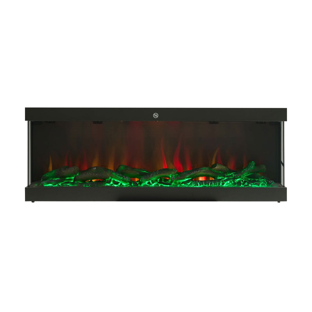 42/48/56/72inch 3-Sided Black/White Electric Fireplace with Remote Control, WiFi Function, Adjustable LED Flames and Heating Modes